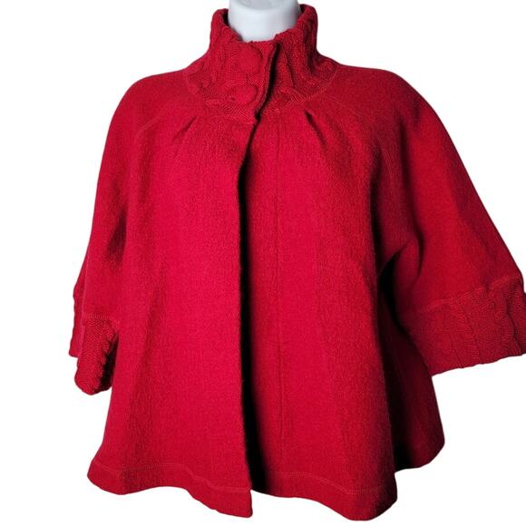 For Cynthia Red 100% Wool Petite PS Jacket Sweater Coat 3/4 Sleeve Knit Holiday - Picture 1 of 8